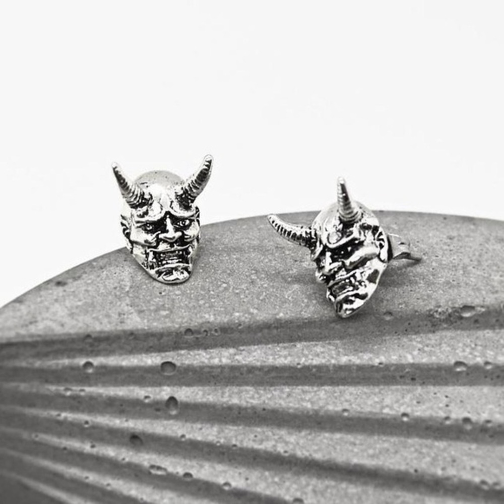Silver Devil Stud Earrings